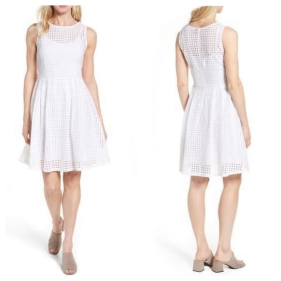 Halogen Dresses & Skirts - Halogen White Prism Eyelet Dress Cotton Fit Flare Mini Bride Casaul Vacation L